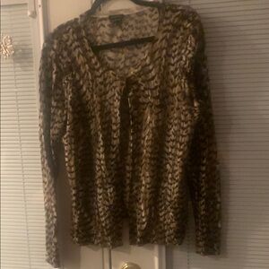 Talbots Brown and Black Cardigan with Leopard Print